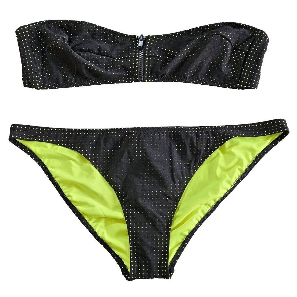 Sundek Waimea Bikini Set Womens XL 2 Piece Bandeau Black Lime Neon Swim Beach
